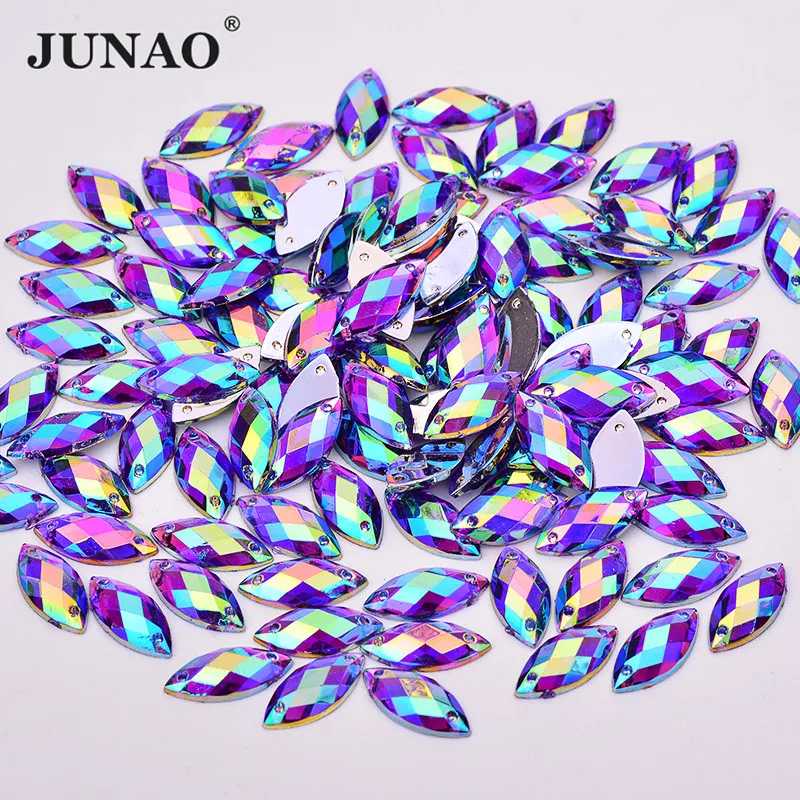 Фотография №1 товара JUNAO 100 шт. 7*15 мм розовые AB швейные стразы с