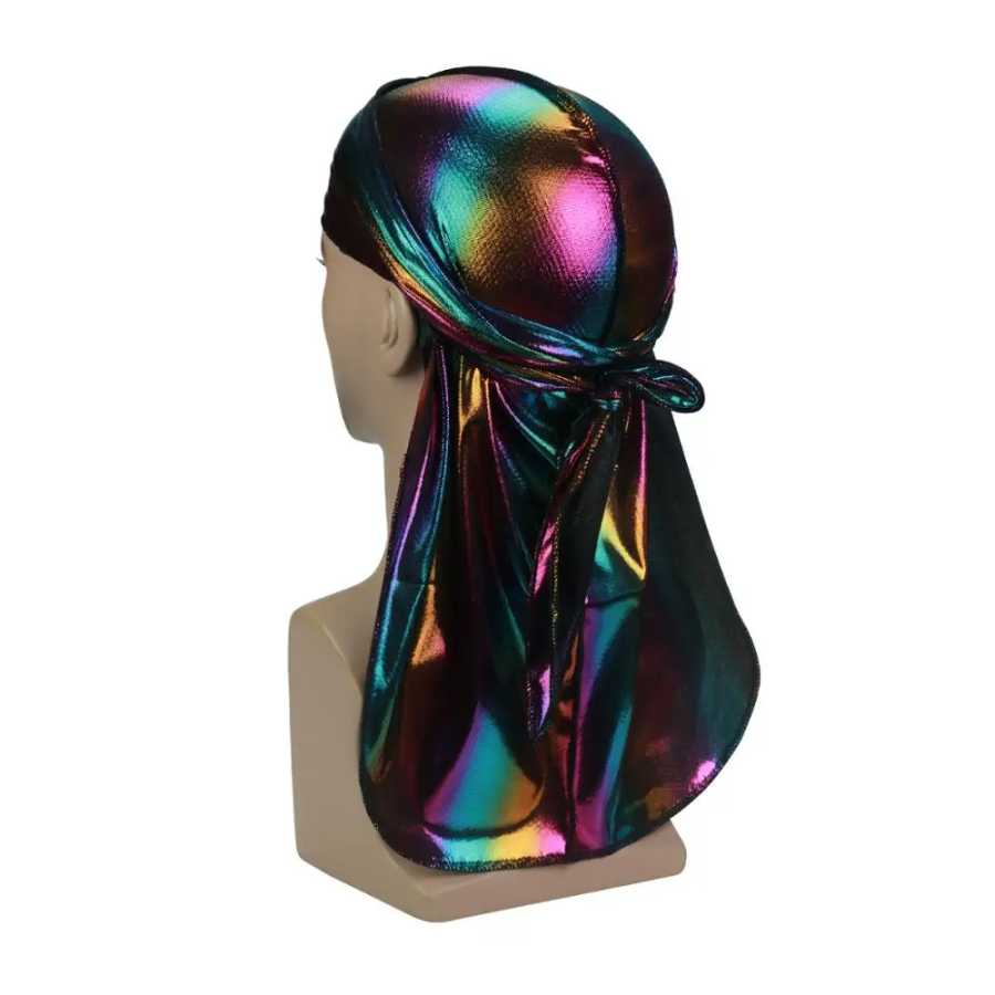 Модные мужские Красочные Durag волна шапки мужские блестящие шелковистые дураки тюрбан шапка хип-хоп Бандана тюрбан с длинным шлейфом для девочек на пиратские шляпы Головные уборы