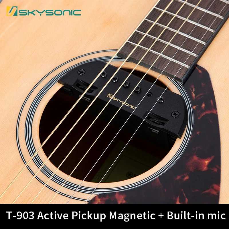 Звукосниматель для акустической гитары Skysonic-T-903, звукосниматель с активным звуковым отверстием, магнитный, встроенный микрофон, двойные звукосниматели Музыкальные инструменты
