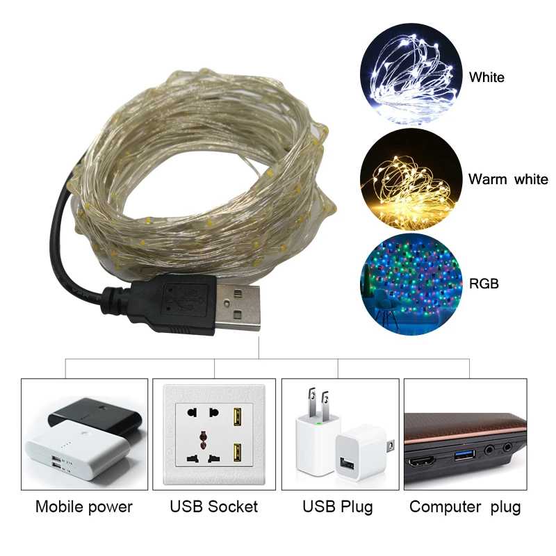 Фотография №1 товара Светодиодная гирлянда 5М 10М с зажимами для фото, USB, на
