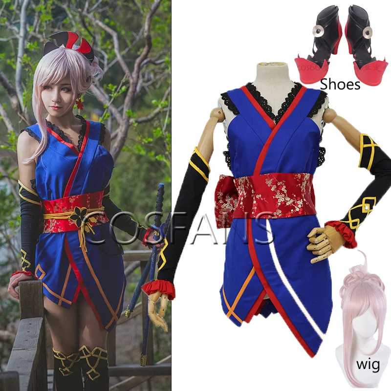 Платье Миямото Мусаси FGO Fate Grand Order, униформа юкаты, костюм аниме для косплея, костюм для Хэллоуина, парик и туфли Костюмы для косплея