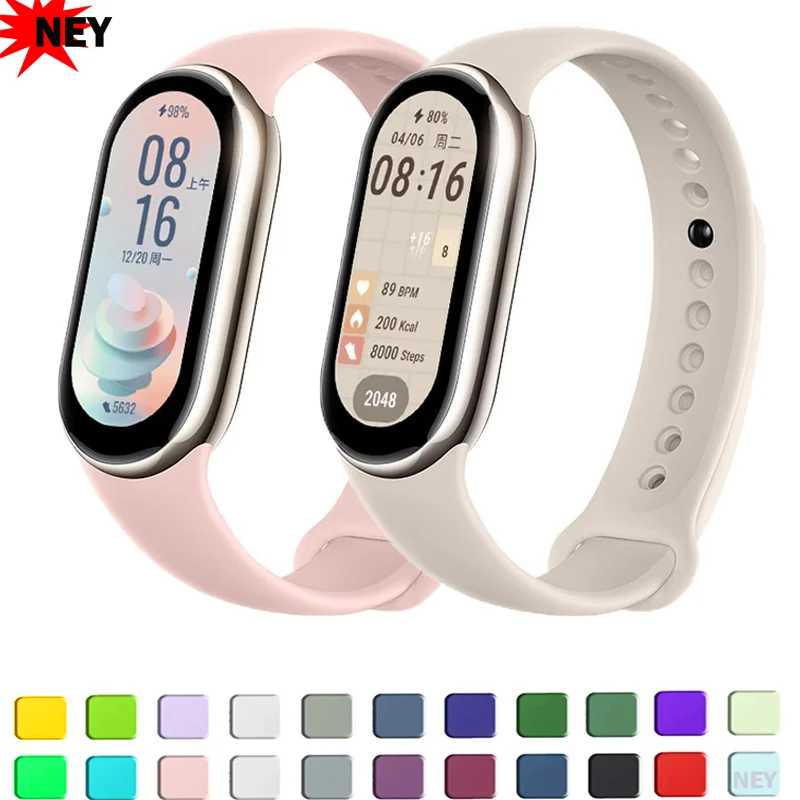 Спортивные ремешки для часов для Xiaomi Mi Band 8-9 NFC, сменный силиконовый браслет miband 9/8, водонепроницаемый ремешок, аксессуары для умных mi Band 9 Аксессуары для часов