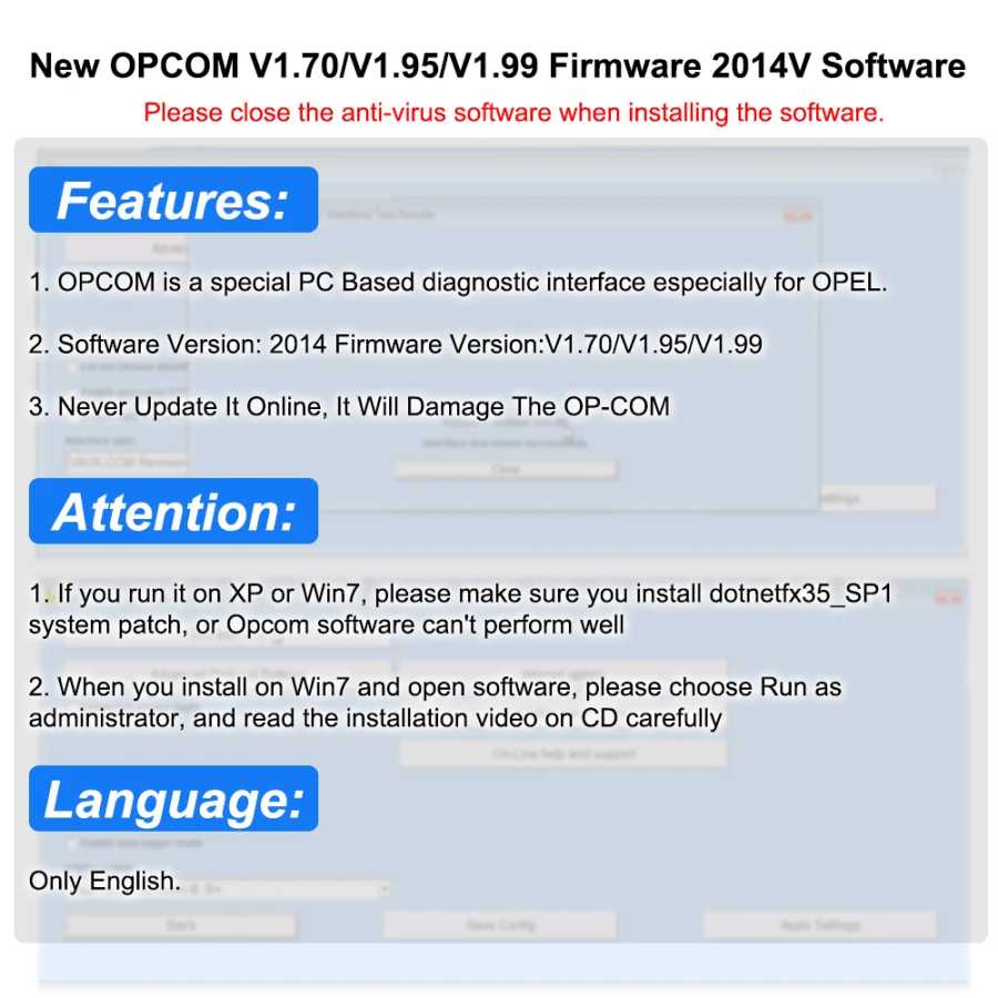 Фотография №2 товара Opcom V2014 V1.99/1.95/1.70 для обновления прошивки Opel Flash OBD2 диагностический