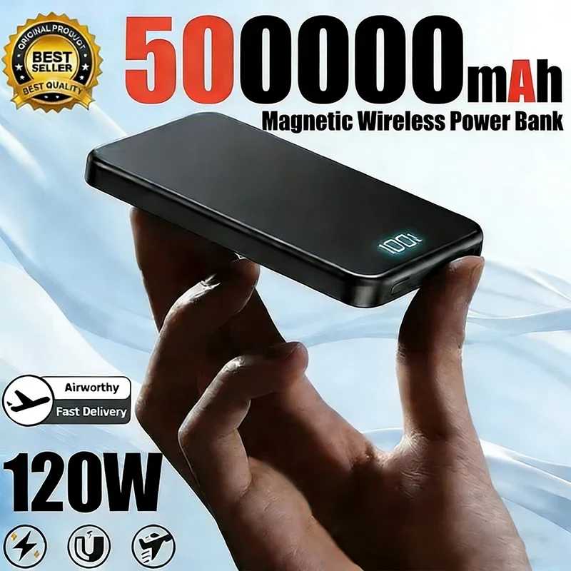 Фотография №1 товара Внешний аккумулятор Lenovo 3-в-1, 50000 мАч, тонкий, магнитный, беспроводной, 22.5