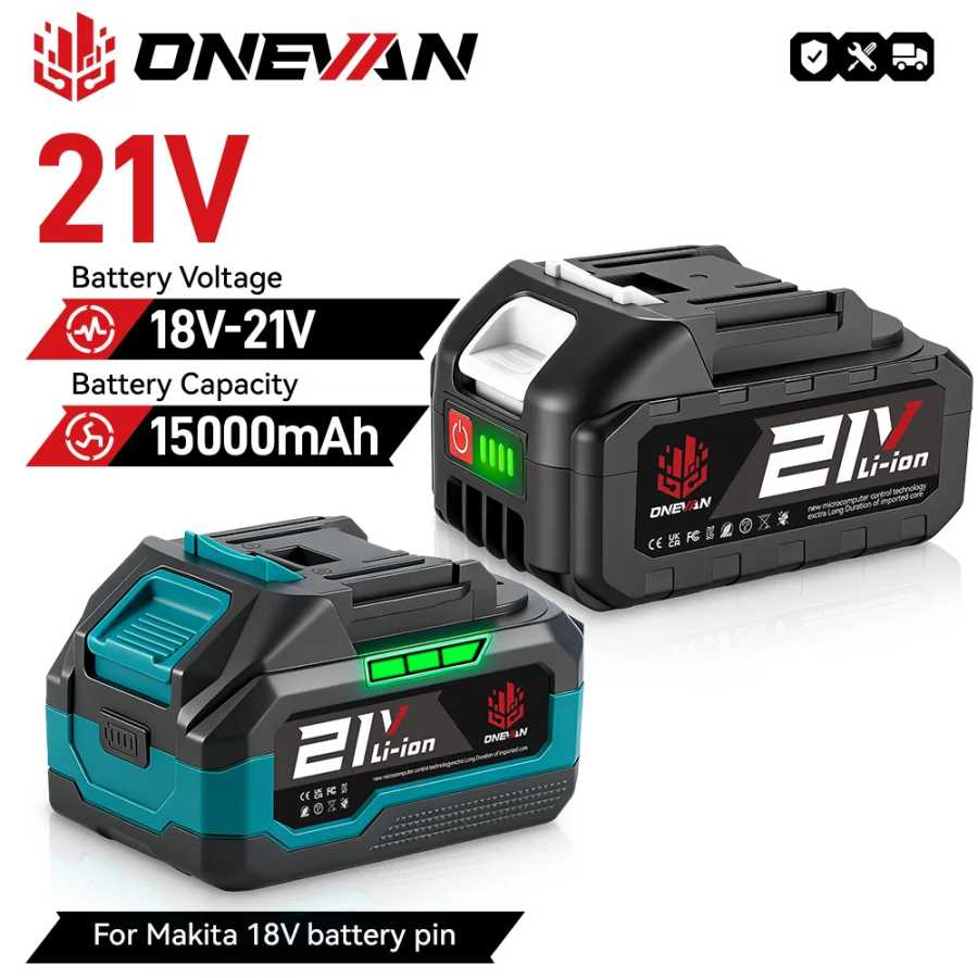 Аккумулятор ONEVAN 15000 мАч с индикатором заряда, литиевый, для электроинструментов, совместим с аккумуляторами Makita 18V. Детали для электроинструментов