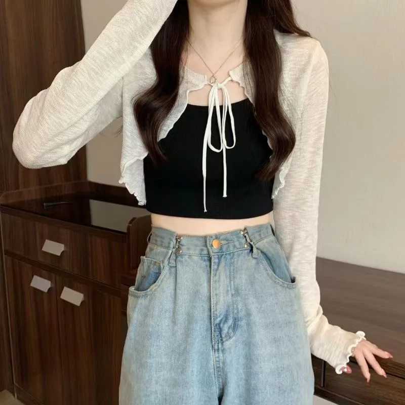 Фотография №3 товара Летний женский тонкий солнцезащитный кардиган, трикотажные топы на шнуровке, женский