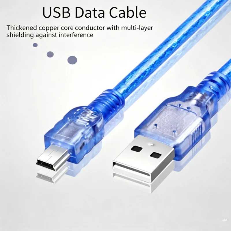 USB 2.0 кабель для передачи данных и зарядки Mini USB, прозрачный синий, 1.5м, 3м, 5м, для внешних жестких дисков, цифровых камер, автомобильных навигаторов, планшетов Аксессуары и запчасти