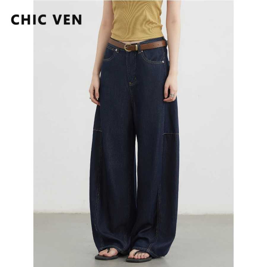 Женские джинсы CHIC VEN, свободные повседневные новые женские широкие джинсовые брюки с высокой талией, весна-осень 2025 г. Джинсы（Новые）