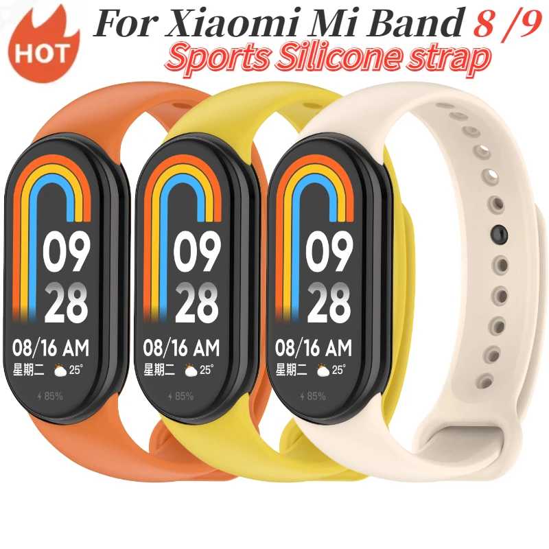 Силиконовый ремешок для Xiaomi Mi Band 9 8, спортивный официальный браслет, браслет для Mi Band 10, сменный дышащий ремень, аксессуары Аксессуары для часов