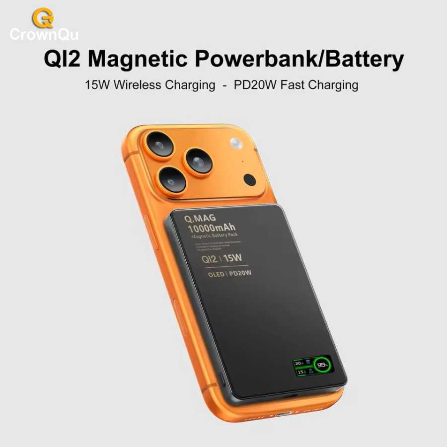 Магнитный беспроводной Powerbank Qi 2.1 с быстрой зарядкой USB-C, внешний аккумулятор для iPhone 12-17 Pro, Airpods, Watch, Xiaomi, 10000 мАч Аксессуары для мобильных телефонов
