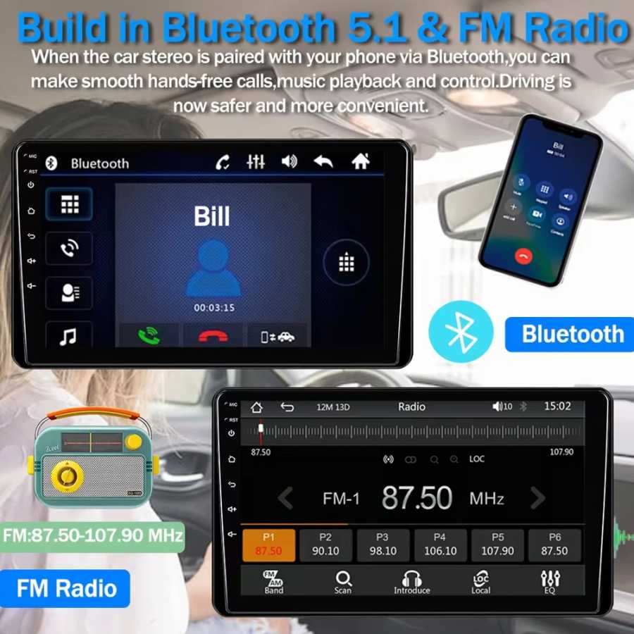 Фотография №4 товара Беспроводной CarPlay 2DIN Android 16 Автомагнитола Мультимедийный видеоплеер Универсальный 9/10