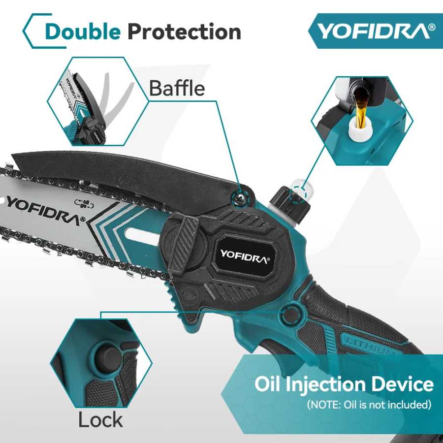 Фотография №2 товара YOFIDRA 6-дюймовая электрическая бензопила, аккумуляторная масленка, садовая резка древесины, обрезка,