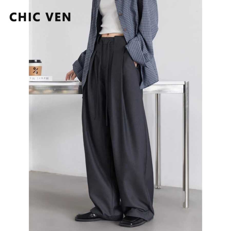 Фотография №1 товара Женские брюки CHIC VEN, однотонные свободные повседневные широкие брюки, плиссированные