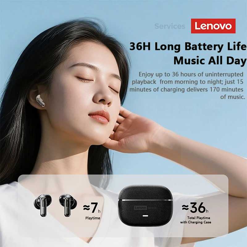 Фотография №4 товара Беспроводные кожаные наушники Lenovo LE208 TWS Bluetooth 6.0, стереонаушники с