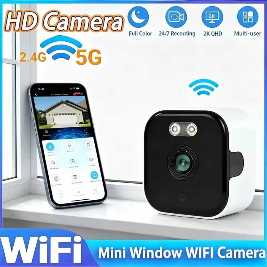 Мини-камера для окон: замена уличных камер, Wi-Fi 2.4/5 ГГц, разрешение 3 МП, полноцветное ночное видение через окно Детали для мобильных телефонов