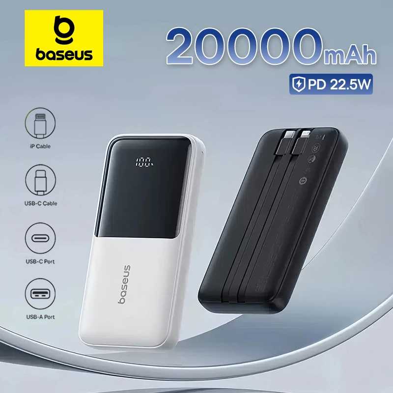 Baseus Power Bank 20000 мАч PD 22,5 Вт Быстрая зарядка телефона Внешняя батарея Powerbank Зарядное устройство для Xiaomi Poco iPhone Samsung iPad Аксессуары для мобильных телефонов