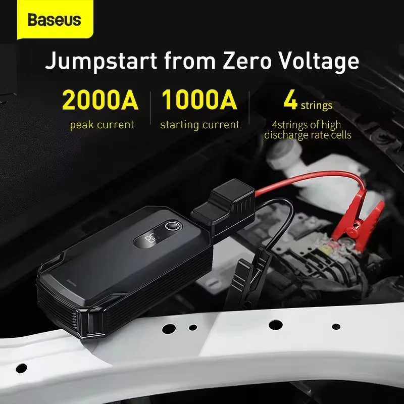 Автомобильный стартер Baseus Power Bank 2000A/1000A 12V Портативное зарядное устройство Auto 12V Аварийное усилитель пускового устройства Автоэлектроника
