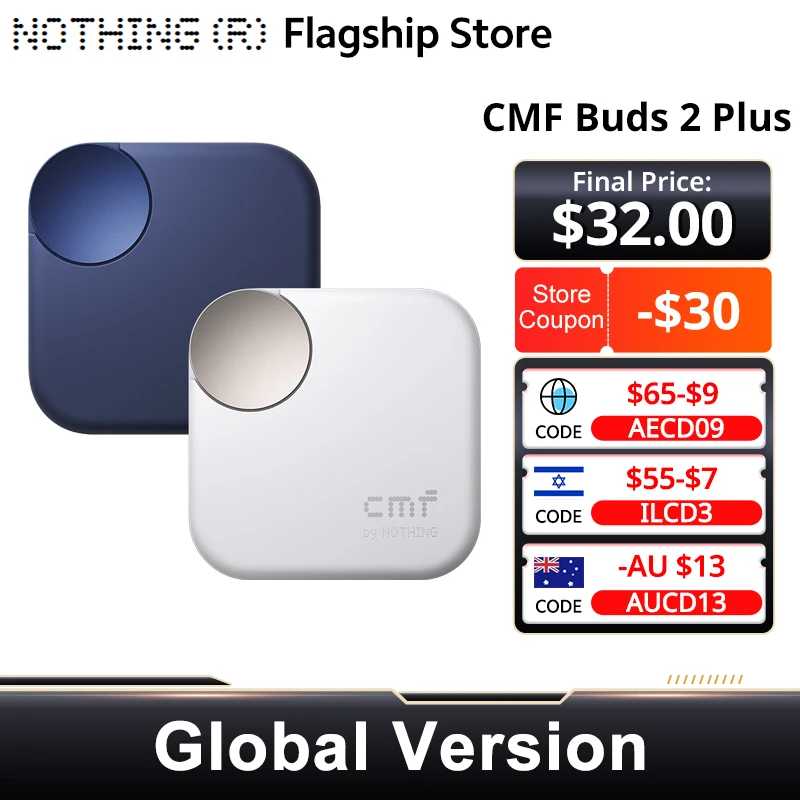Наушники Nothing Buds 2 Plus CMF, глобальная версия, с гибридным шумоподавлением ANC 50 дБ, долгим временем работы от батареи, Hi-Res Audio, IP55, Bluetooth-совместимые Портативное аудио и видео