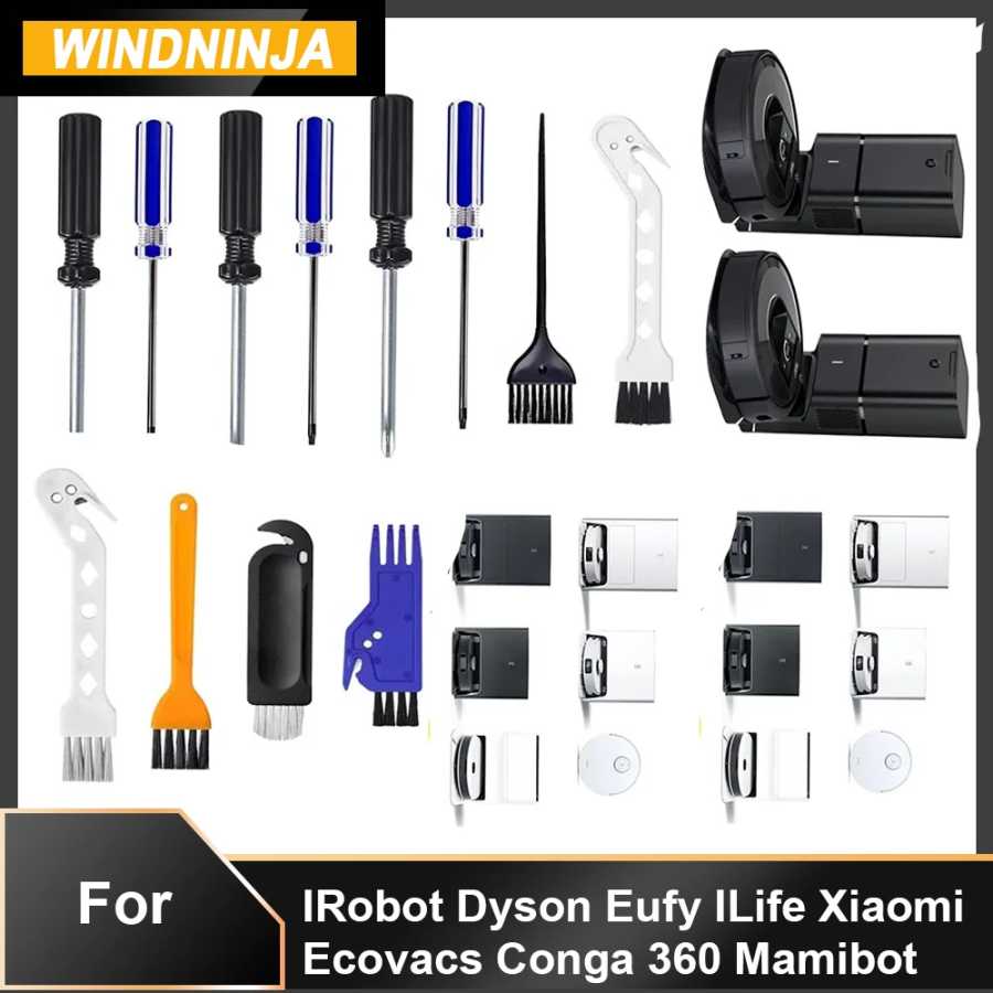 Запчасти для роботов-пылесосов различных брендов: iRobot, Dyson, Eufy, iLife, Xiaomi, Ecovacs, Conga 360, Mamibot, а также отвертки Запчасти для бытовой техники
