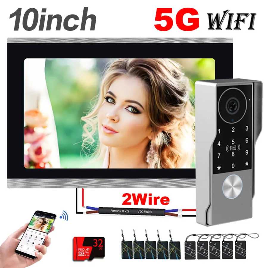 2-проводной умный видеодомофон TUYA с камерой 1080P, водонепроницаемый, Wi-Fi 5G, сенсорный экран 7/10 дюймов, поддержка пароля и бесконтактной карты Доступ к автоматизации здания
