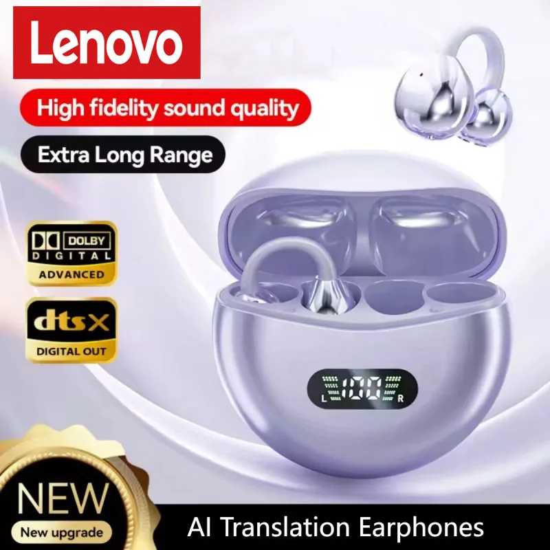 Беспроводные наушники-клипсы Lenovo Open Ear с Bluetooth 5.4, шумоподавлением, микрофоном и LED-дисплеем для Xiaomi и Huawei Портативное аудио и видео