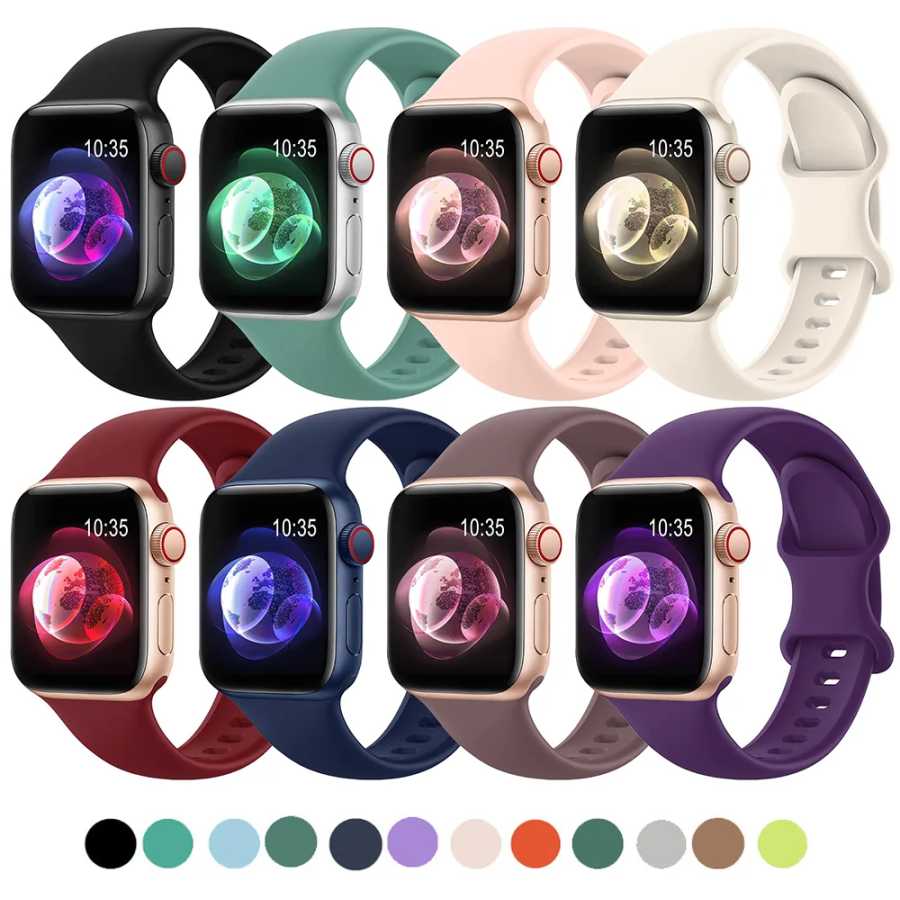 Силиконовый ремешок для Apple Watch Band Ultra 2, спортивный браслет для iwatch series 8 7 6 5 4 3 SE 9, 49 мм 44 мм 45 мм 40 мм 41 мм 42-38 мм Аксессуары для часов