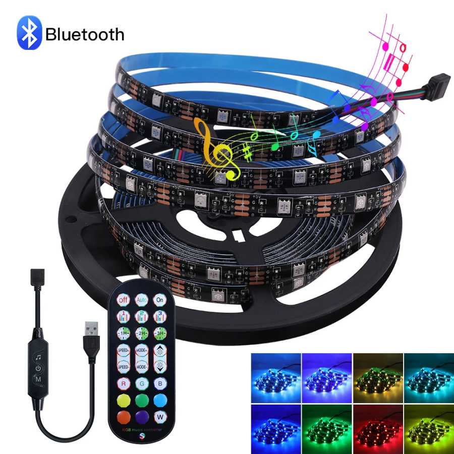 24-клавишный ИК-пульт для светодиодной ленты 5В RGB, водонепроницаемая IP65, 30 светодиодов/м, 0.5м/1м/2м/3м/4м/5м, для подсветки шкафов, ТВ и декора помещений Светодиодная подсветка