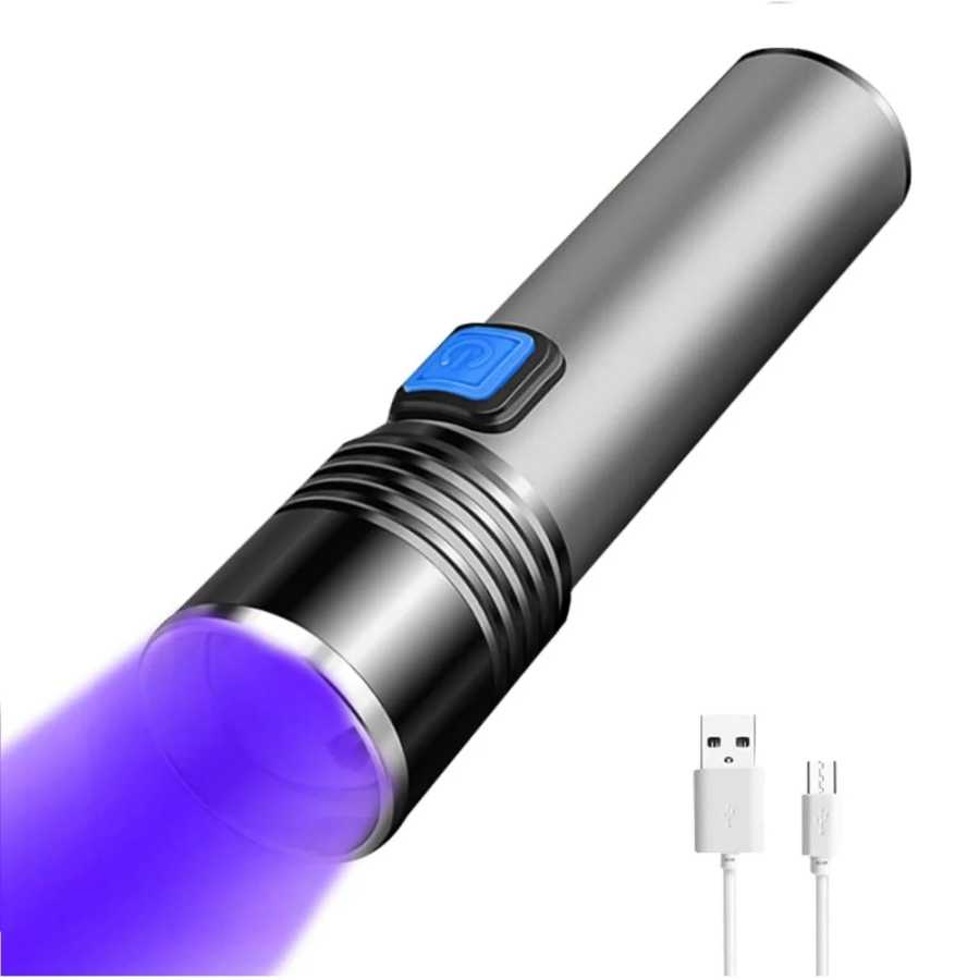 Фотография №4 товара USB перезаряжаемый 365 нм УФ-фонарик алюминиевый портативный ультрафиолетовый фонарик черный