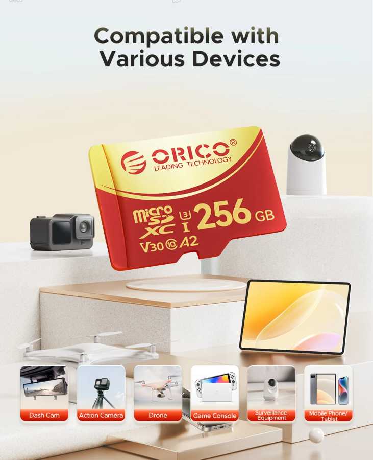 Фотография №4 товара ORICO 256 ГБ Micro SD microSDXC R/W до 180 МБ/с