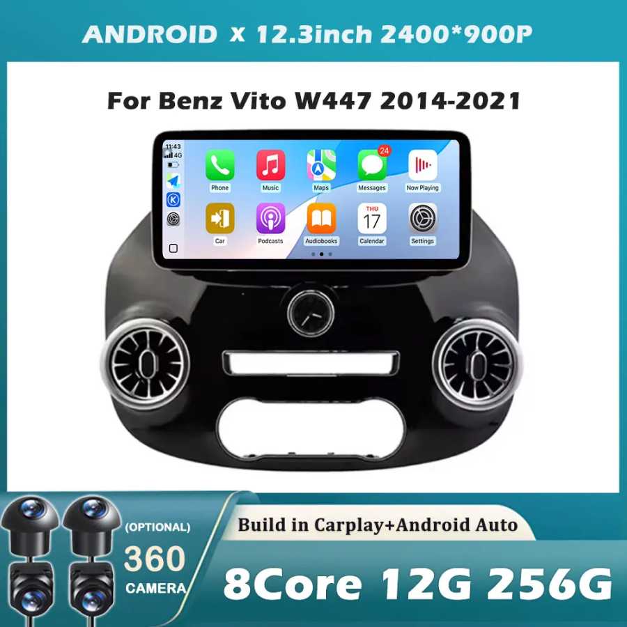 12,3-дюймовый автомобильный радиоприемник Android 15 для Benz Vito W447 2014-2021, стереоприемник, GPS-навигация, DSP, видеокарплее, без 2DIN DVD Автоэлектроника