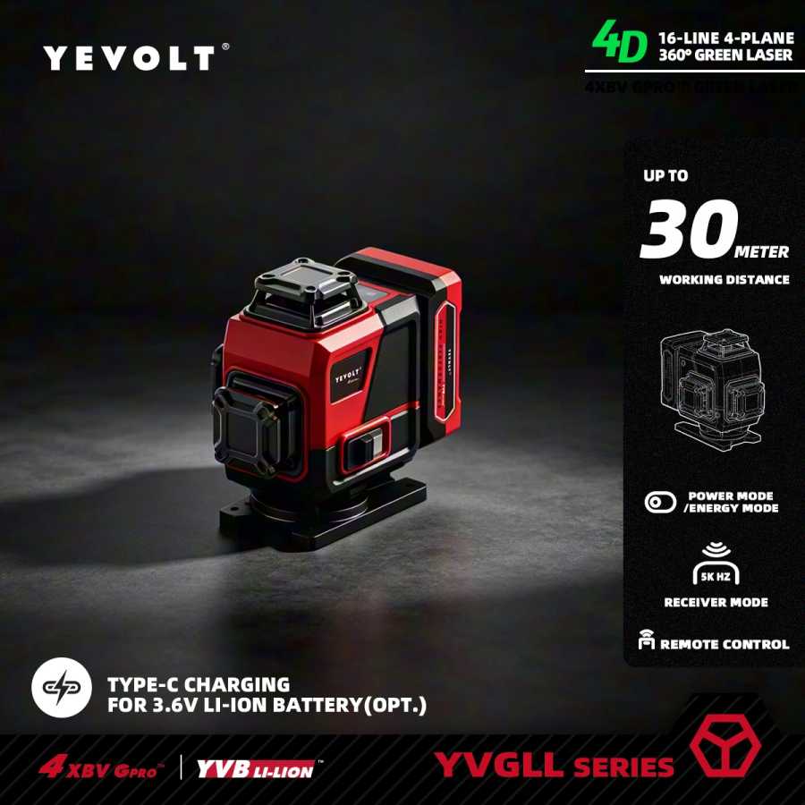 Лазерный уровень YEVOLT 4D с 16 зелеными линиями, 360&deg; горизонтальные и вертикальные линии для домашнего использования, DIY, отделки потолков, стен, укладки плитки, монтажа шкафов Инструменты для измерения и анализа
