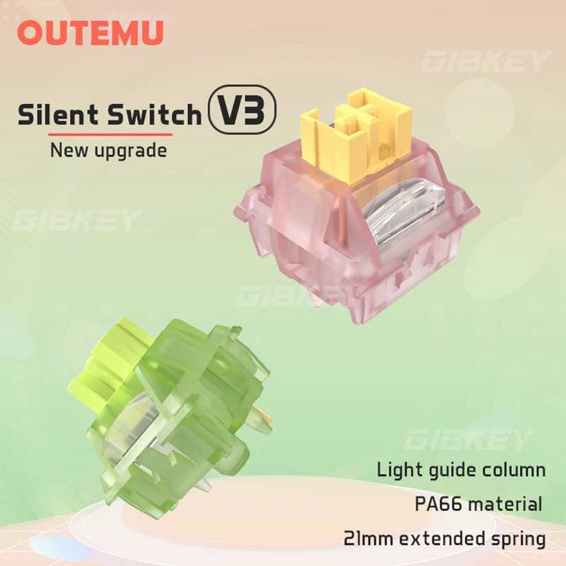 Переключатель Outemu Silent Peach V3 Lubed Mute Lemon V3, механическая клавиатура, линейная тактильная 5-контактная горячая замена, предварительно смазанная PA66 POM Компьютерная периферия