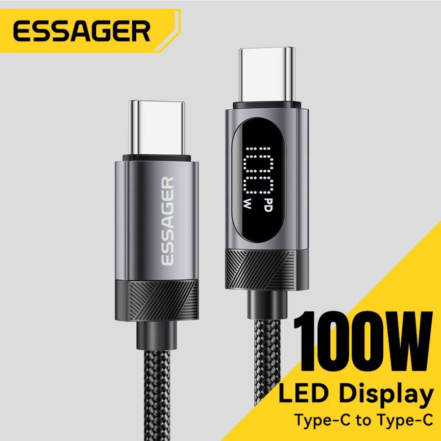 Кабель Essager Digital Dispaly USB C для iPhone 17 16 15 Xiaomi Huawei 100 Вт PD Быстрая зарядка для Macbook iPad Кабель типа C к C Аксессуары для мобильных телефонов