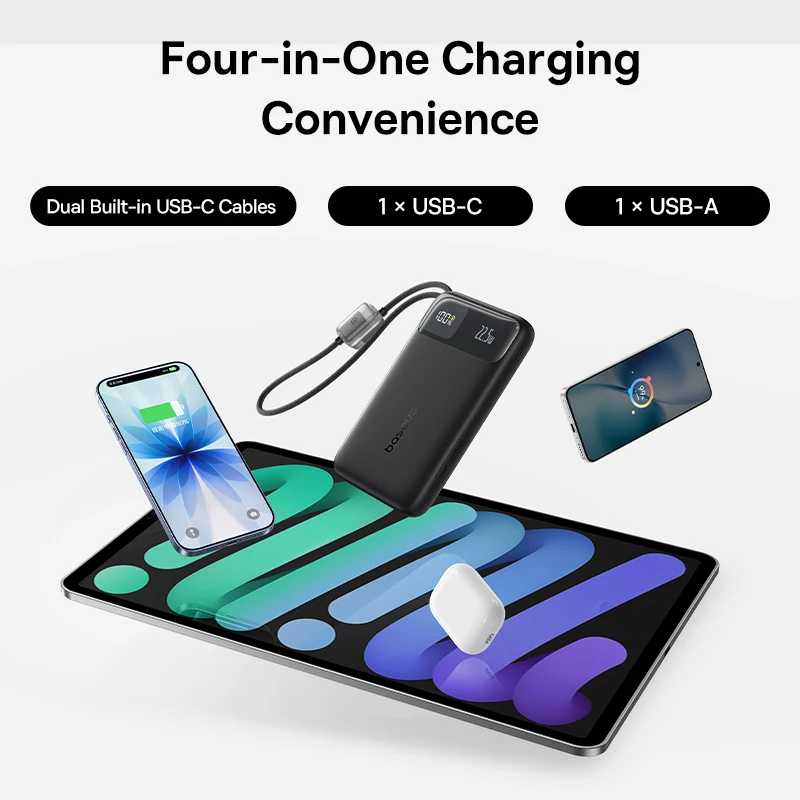 Фотография №2 товара Baseus 10000 мАч Power Bank 22,5 Вт Встроенный двойной кабель