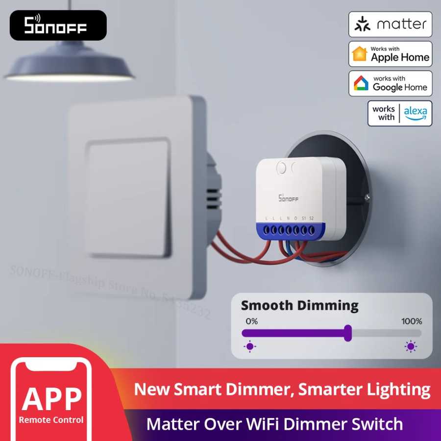 SONOFF MINI-DIM MINI Extreme Matter через диммер Wi-Fi, широкая совместимость освещения с поддержкой матраса Google Apple Home Alexa 