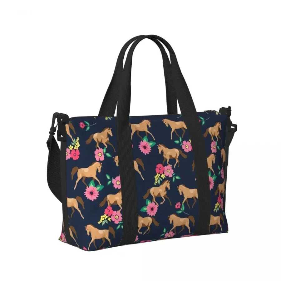 Сумка-тоут с цветочным принтом и изображением пород лошадей, для пляжа, путешествий, спортзала, шопинга, женская спортивная сумка через плечо Дорожные сумки