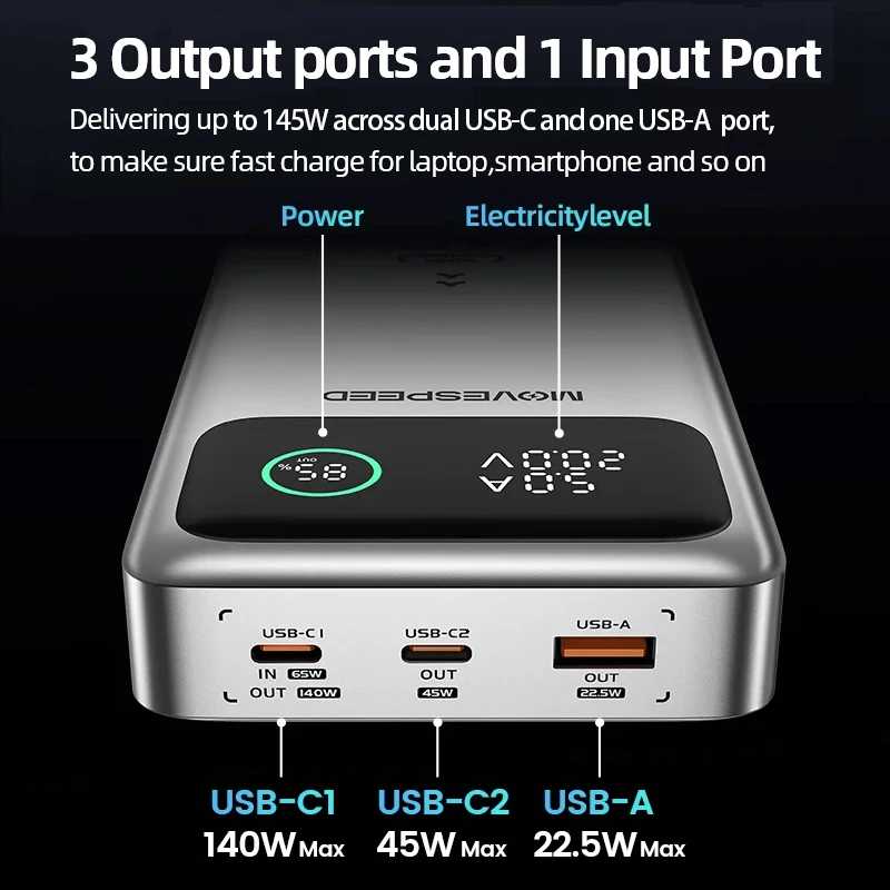 Фотография №2 товара MOVESPEED M25 100 Вт Power Bank 25000 мАч Тип C
