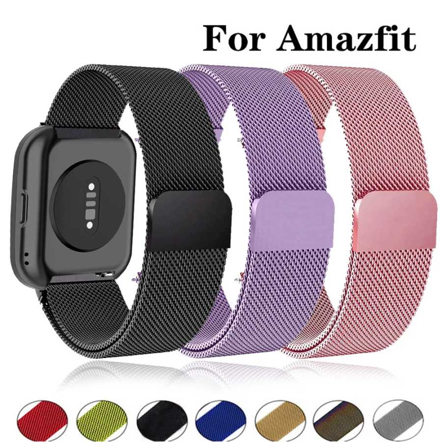 Магнитная петля для Amazfit GTS/4/2/2e/GTS2 Mini/3/Active 2/3/4 20 мм 22 мм металлическая сетка браслет для умных часов Amazfit Bip 5 6 ремешок 