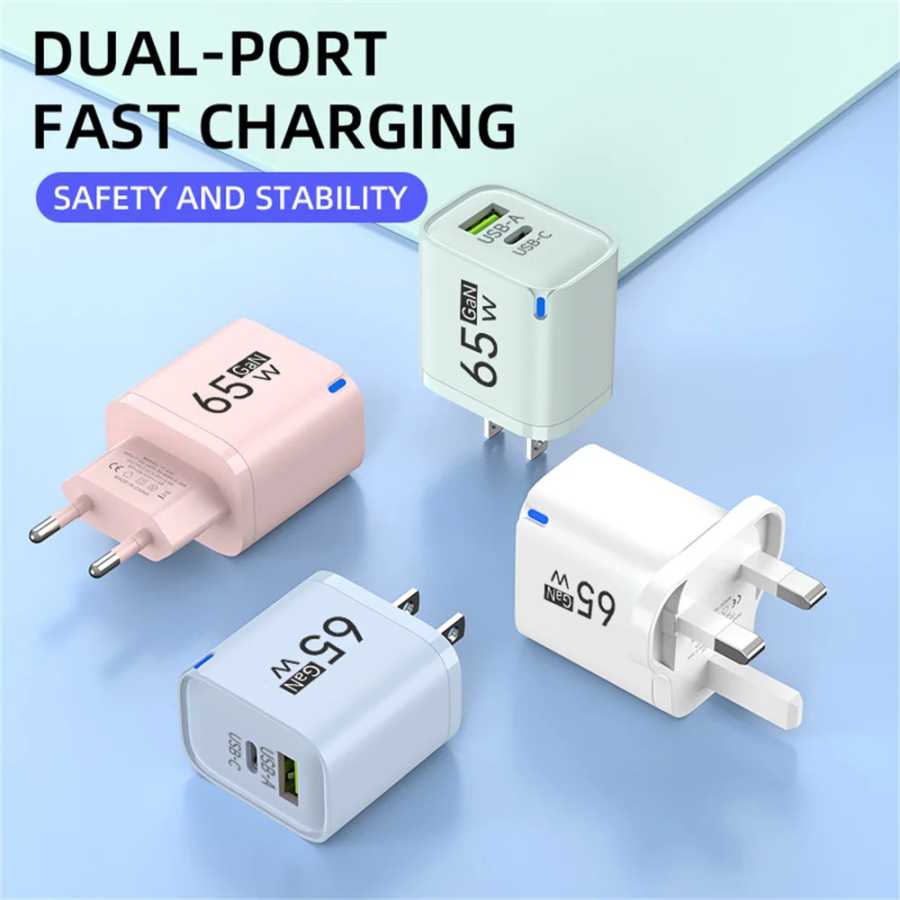 65 Вт USB-зарядное устройство для быстрой зарядки типа C Quick Charge 3.0 Портативная вилка для мобильного телефона для iPhone 14 Samsung Xiaomi 14 13 Настенный адаптер Аксессуары для мобильных телефонов