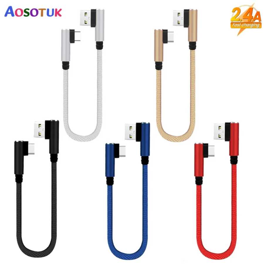 25 см короткий кабель для быстрой зарядки с двойным углом 90 градусов USB C Micro USB кабель для передачи данных для всех смартфонов типа C для iphone lightning 90 градусов провод usb type c угловой,микро кабель левый Аксессуары для мобильных телефонов