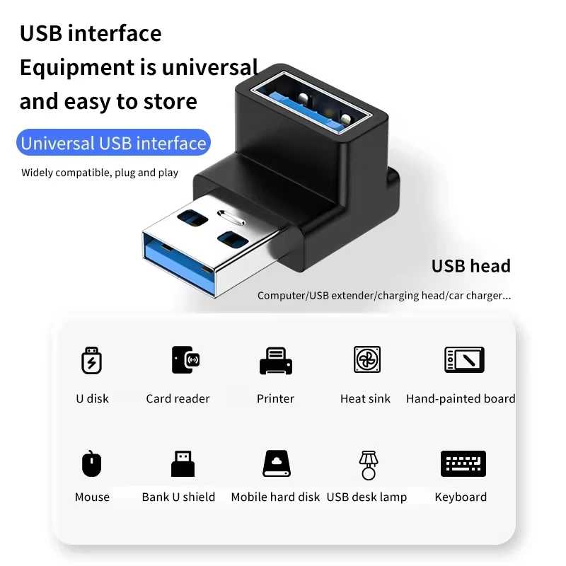Фотография №3 товара NNBILI USB3.0 между мужчинами и женщинами, прямоугольный удлинитель, USB-адаптер, 90