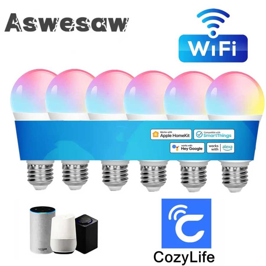 8 шт., 15 Вт, Wi-Fi, умная лампа E27, светодиодная RGB лампа, работающая с Alexa/Google Home, 85-265 В, RGB + белая, с регулируемой яркостью, функция таймера, цветная лампа Лампочки и световые трубки