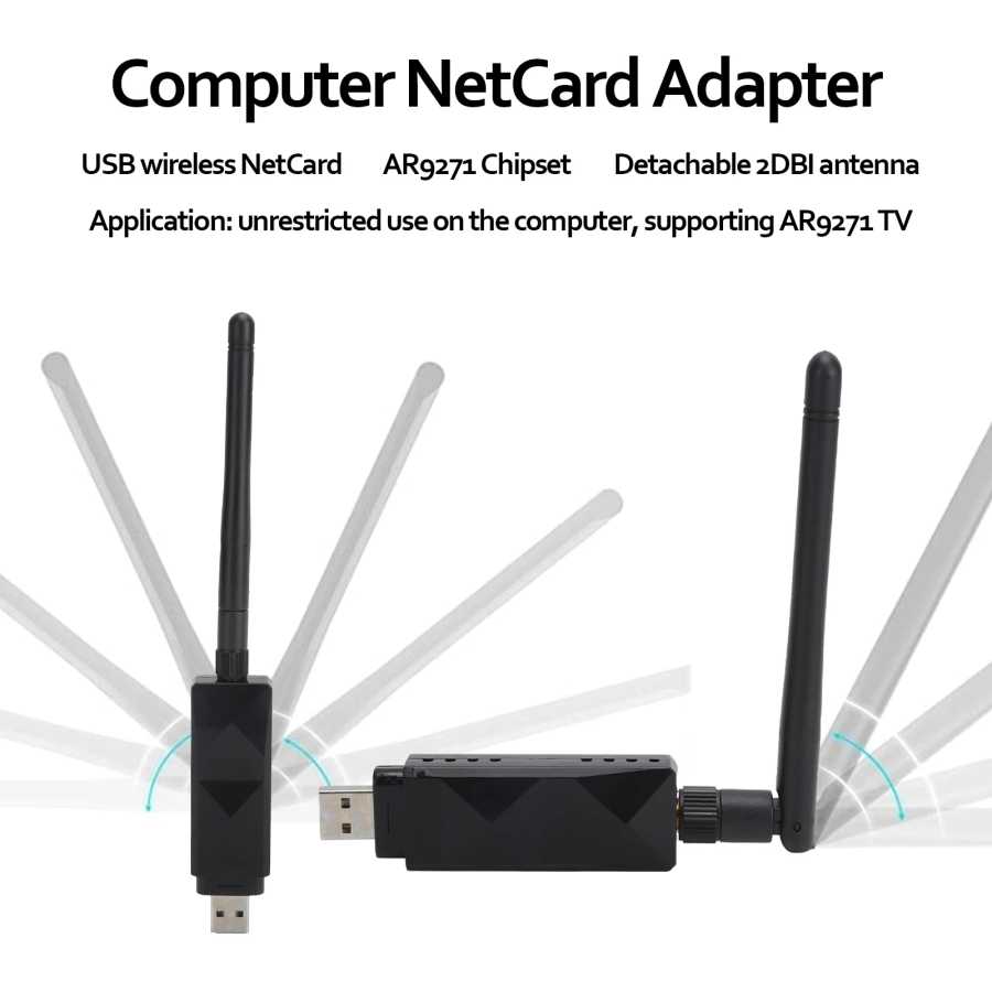 Универсальный беспроводной USB-адаптер Wi-Fi AR9271 со съемной антенной 2DBI с высоким коэффициентом усиления для ПК, ноутбука, ТВ, потоковая передача Plug Play, стабильная Сетевое оборудование