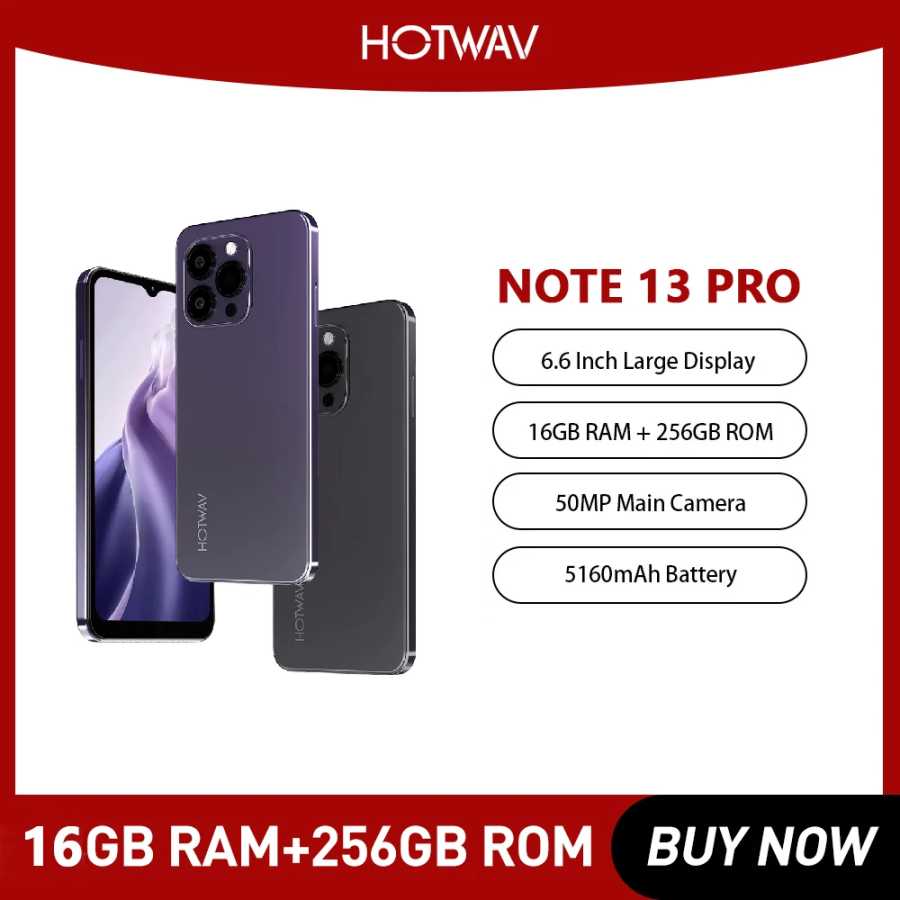 HOTWAV Note 13 Pro 6,6-дюймовый смартфон HD + 90 Гц 16 ГБ + 256 ГБ Мобильный телефон 50 МП AI Камера 5160 мАч 18 Вт Быстрая зарядка сотового телефона NFC Мобильные телефоны