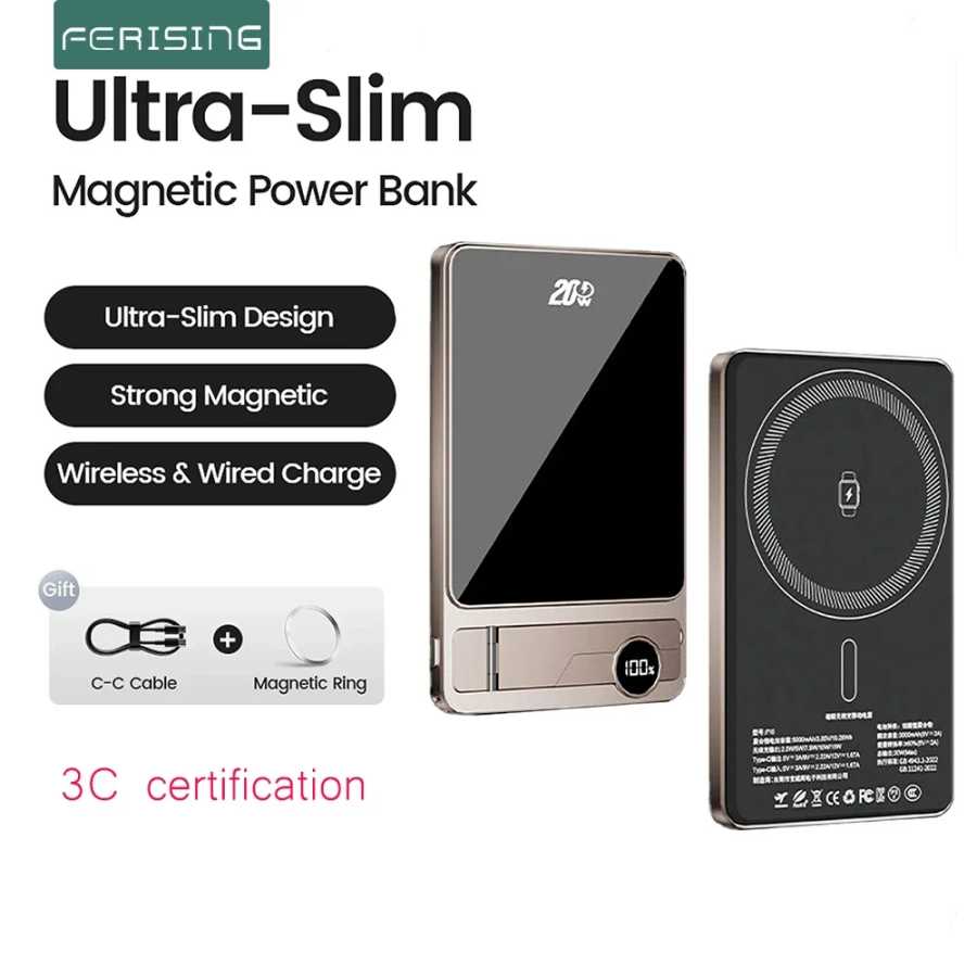 Сертификация CCC 10000 мАч Power Bank для MagSafe Магнитный беспроводной кронштейн для быстрой зарядки аккумулятора 20 Вт для IPhone Samsung Xiaomi Аксессуары для мобильных телефонов