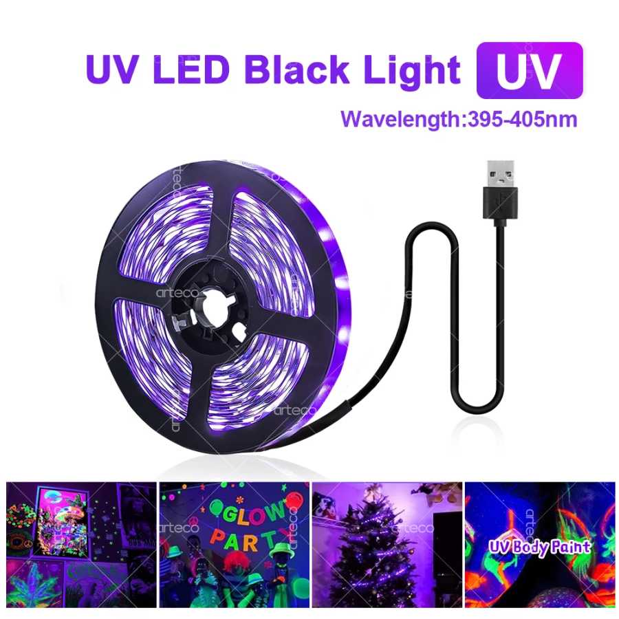 USB УФ-светодиодная лента, светящаяся в темноте, светодиодная черная подсветка, 385-400 нм, ультрафиолетовая УФ-лампа для Хэллоуина, флуоресцентные вечерние неоновые постеры Светодиодная подсветка