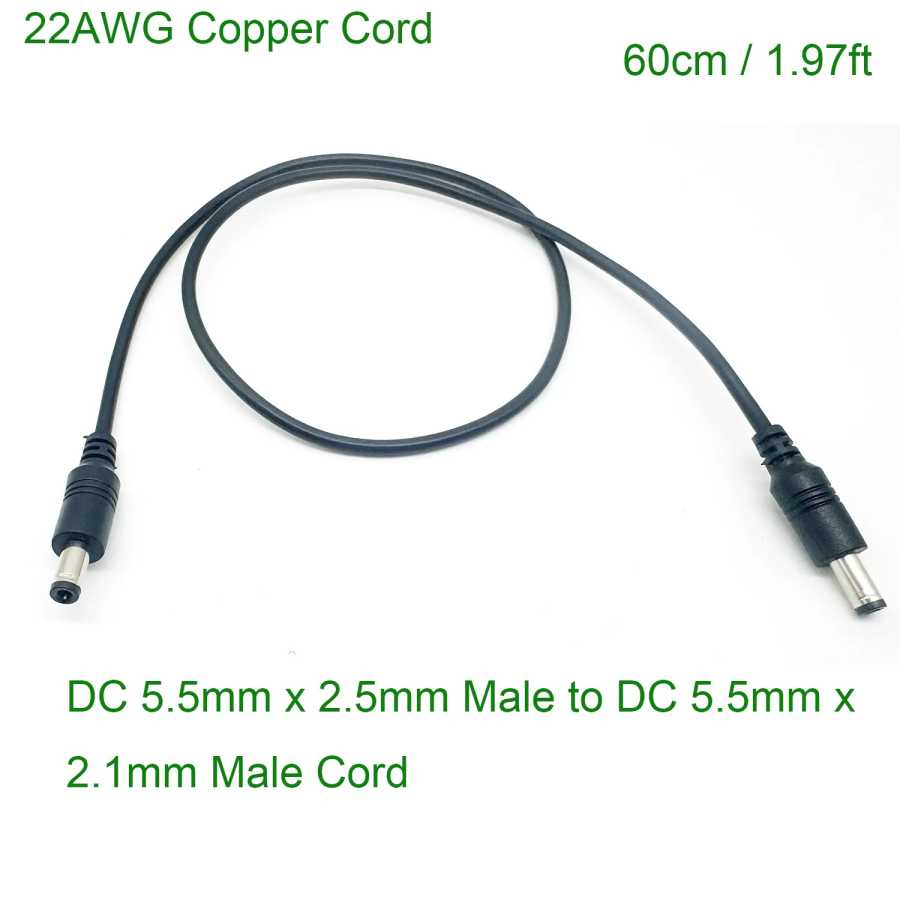 Кабель-адаптер DC Power Plug 5.5x2.5 мм (штекер) на 5.5x2.1 мм (штекер) для светодиодных лент, камер видеонаблюдения, IP-камер, видеорегистраторов Компьютерная периферия