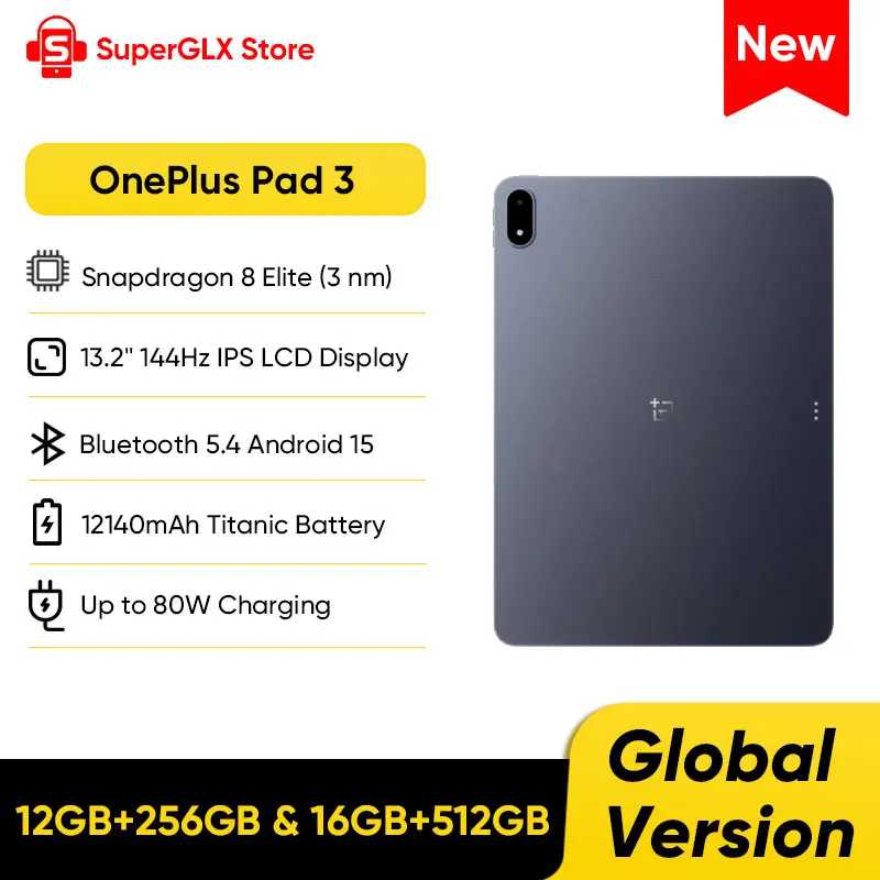 Оригинальный планшет OnePlus Pad 3, глобальная версия, Snapdragon 8 Elite, 13,2 дюйма, 144 Гц, дисплей, разрешение 3,4K, 8 динамиков, Wi-Fi 7, Android15 Планшеты