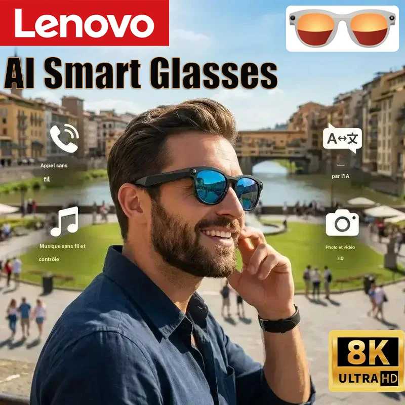 Умные очки Lenovo 8K AI с функцией взаимодействия с камерой, записью фото и видео, переводом, музыкой, Bluetooth-звонками, новые умные солнцезащитные очки Умная электроника