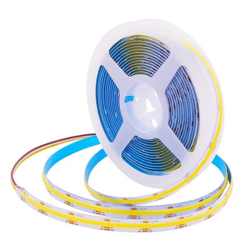 5V 12V 24V CCT COB Светодиодная лента Doubel Color Двухцветная линейная лента высокой плотности 2700K до 6500K CRI90 Ленточная веревка с регулируемой яркостью Светодиодная подсветка